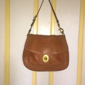 Coach Shoulder Bag, Adjustable Strap, Cordovan Leather, Brass Hardware